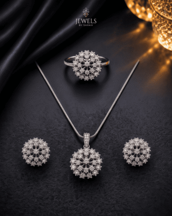 Silver Zircon Jewelry Set – Necklace, Earrings & Ring