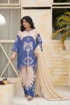 Beige Blue Printed Cord Set