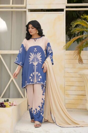 Beige Blue Printed Cord Set