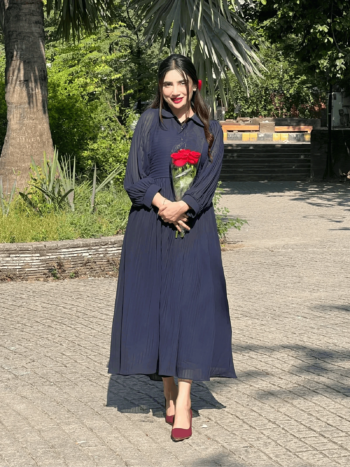 Blue Pleated Dress