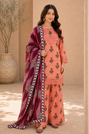Eleganza E-13 : Embroidered & Digital Printed Lawn 3pc