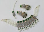 Green and White Pearl Necklace Set