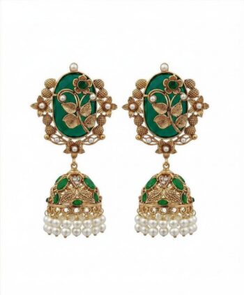 Green and Gold Jhumka Earrings