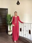 Hot Pink Handworked Cutdana & Pearl Long Shirt