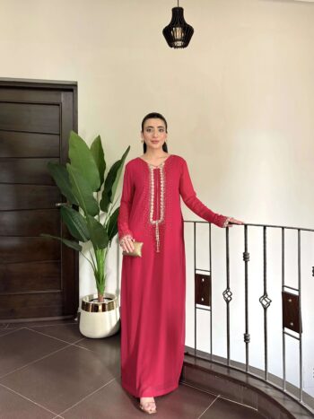 Hot Pink Handworked Cutdana & Pearl Long Shirt