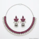 Pink Silver Oxidized Necklace Set