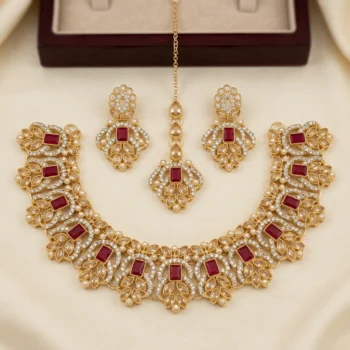 Red Gold Floral Necklace Set
