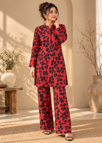 Red Printed Lawn 2-Piece Unstitched Suit