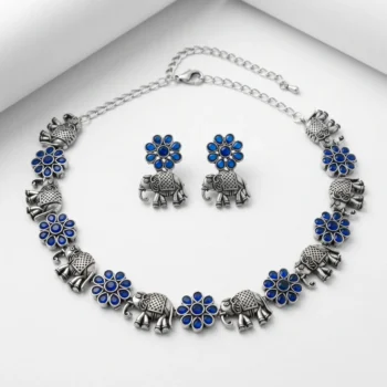 Silver Elephant Necklace Set