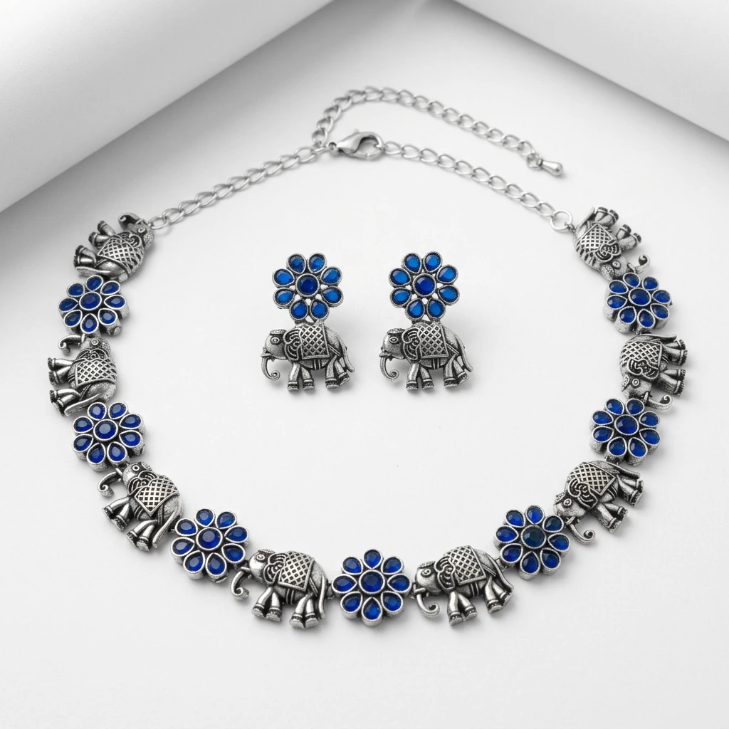 Silver-Elephant-Necklace-Set