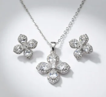Silver Flower Locket Set
