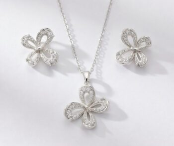 Silver Teardrop Flower Locket Set