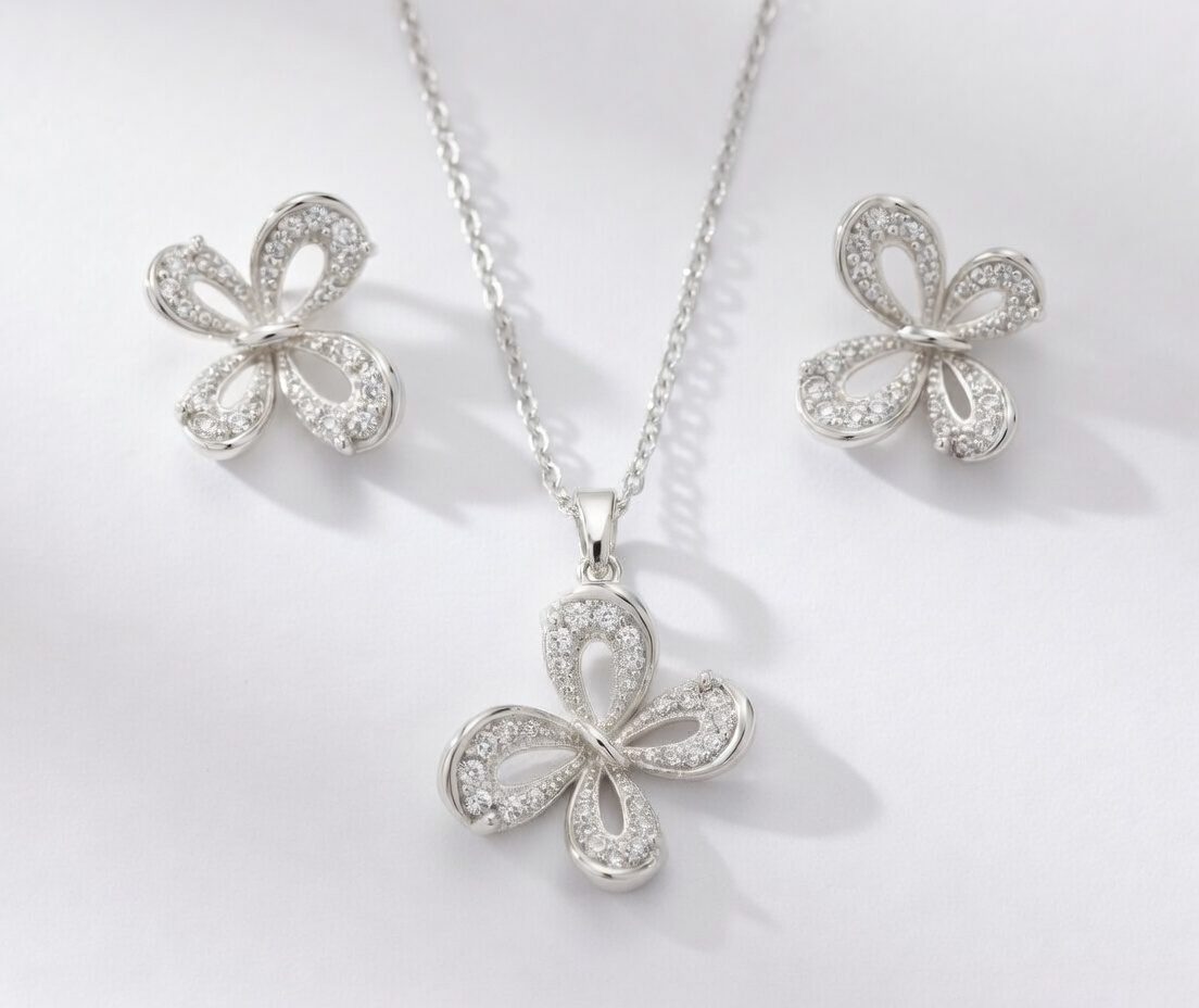 Silver-Teardrop-Flower-Locket-Set