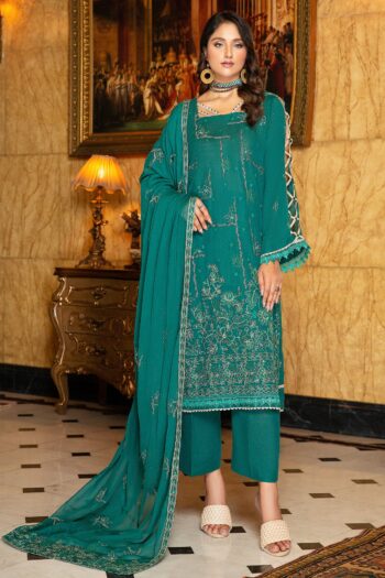 Tehzeeb T-18 : Embroidered Slub Karandi 3PC