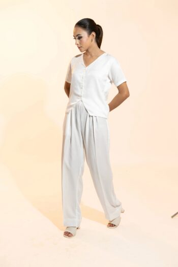 White V-Neck Waistcoat Set