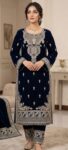 Navy Blue Velvet Embroidered - 2 Piece