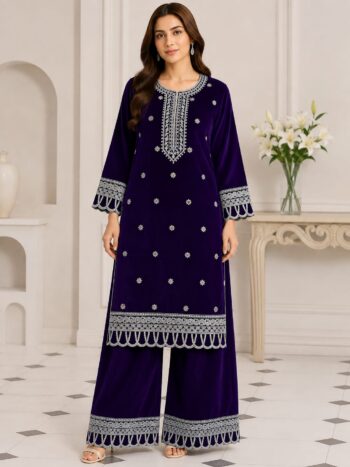 Royal Blue Velvet Embroidered - 2 Piece