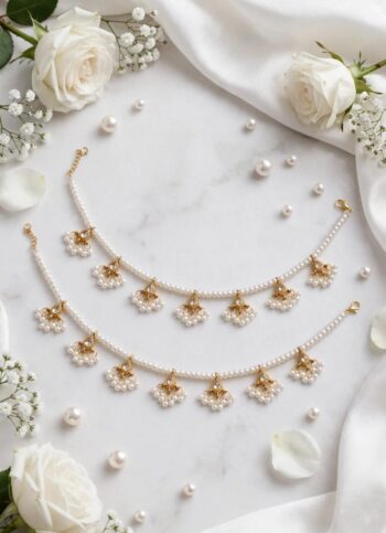 Hasham Jewellery Elegant Double-Layer Pearl & Gold Choker Set