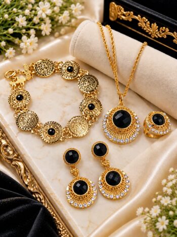 Elegant Black & Gold Artificial Jewellery Set