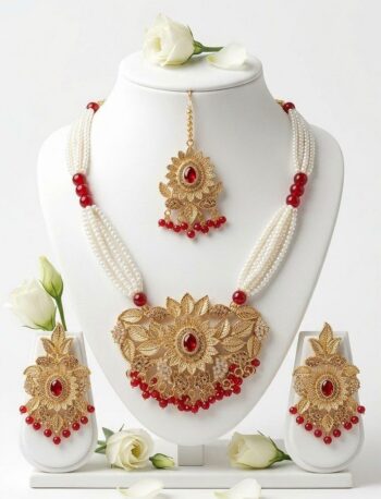 Luxury Red & Gold Artificial Bridal Jewellery Set