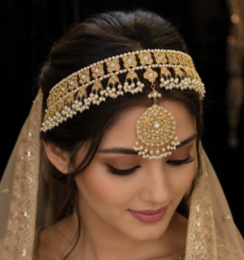 Gold Plated Matha Patti with Real Stones