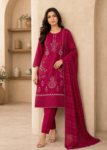 Fuchsia Embroidered Lawn Kurta Set with Zari Dupatta