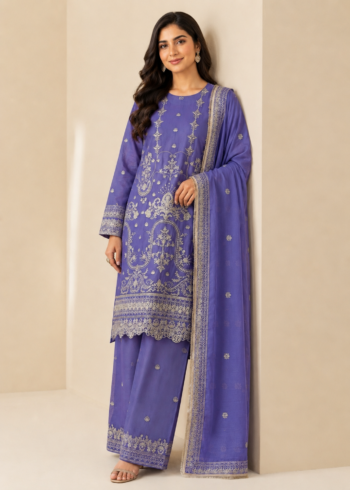 Lavender Herb ? Luxury Embroidered 3PC Chiffon Set