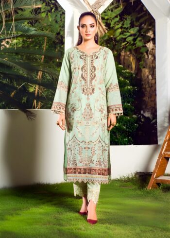 Tea Green Organza ? Fully Embroidered 3 PC Set