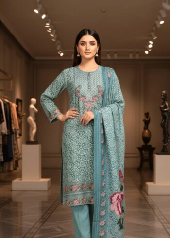 PASTEL Green Breeze ? 3PC Embroidered Winter Cotton Set with Marina Shawl